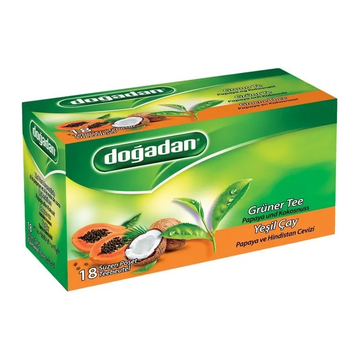 Thé Vert à la Papaye et à la Noix de Coco – Doğadan Yeşil Çay Papaya Coconut 12x20 | Infusion turque exotique et bien-être